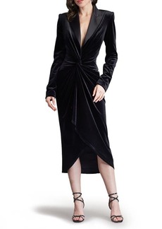 Tadashi Shoji Atike Long Sleeve Velvet Cocktail Tuxedo Dress