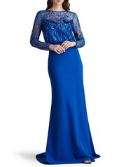 Tadashi Shoji Blouson Sequin Long Sleeve Gown