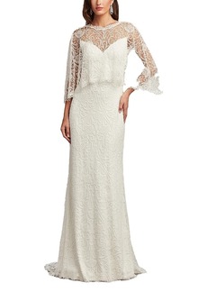 Tadashi Shoji Eagen Draped Overlay Embroidered Gown