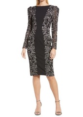 Tadashi Shoji Embroidered Lace Long Sleeve Dress in Black/Steel at Nordstrom