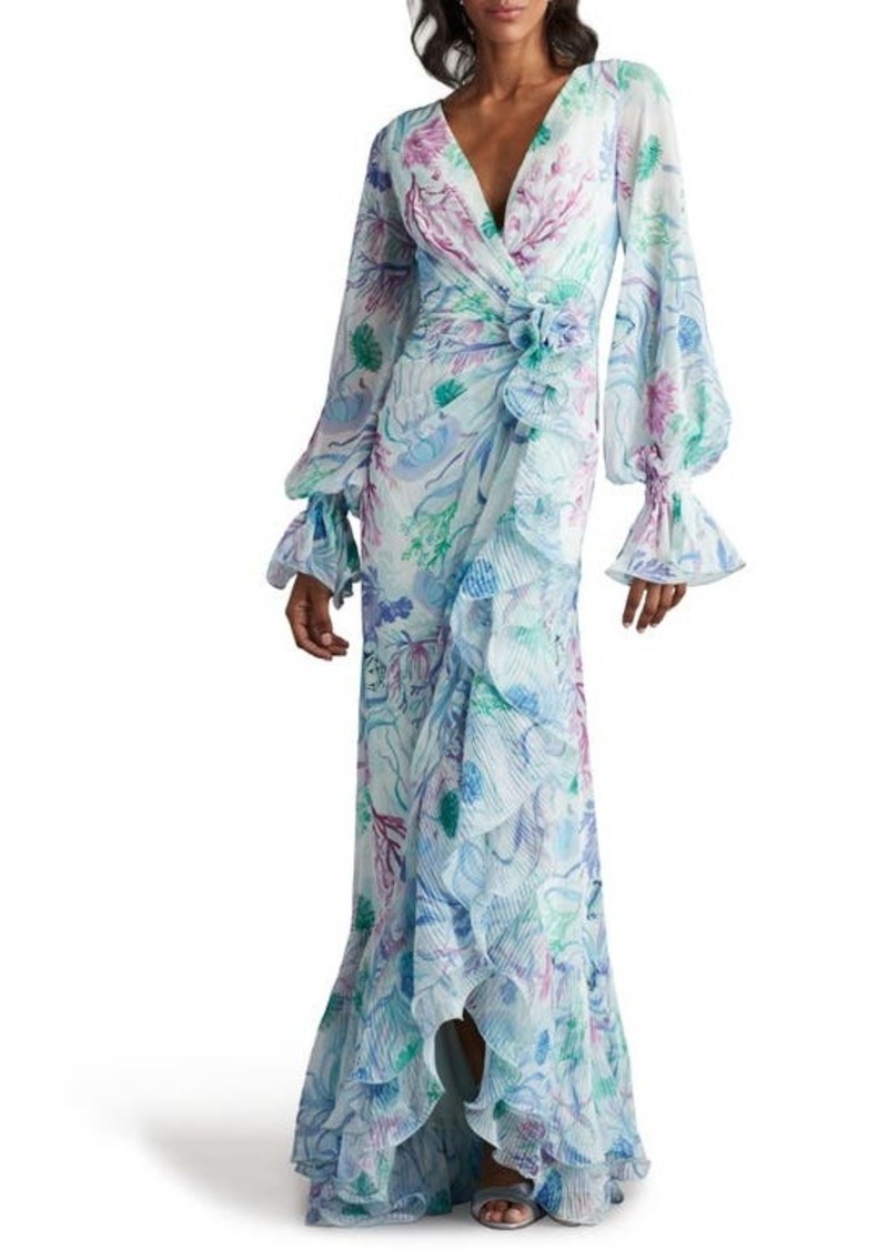 Tadashi Shoji Floral Long Sleeve Ruffle Gown