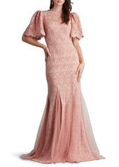 Tadashi Shoji Flutter Sleeve Corded Lace Trumpet Gown