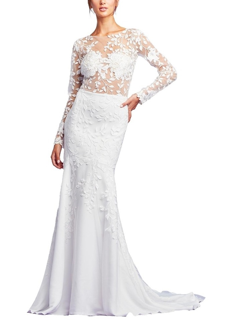 Tadashi Shoji Holden Long-Sleeve Illusion Gown