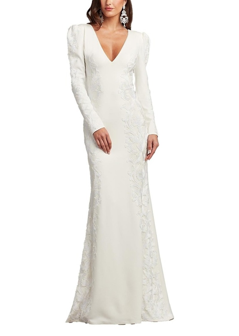 Tadashi Shoji Irelina Puff Sleeve Embroidered Gown