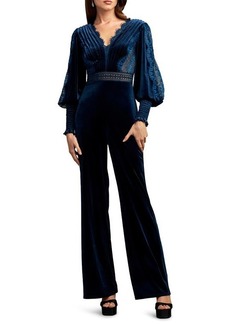 Tadashi Shoji Lace Detail Long Sleeve Velvet Jumpsuit
