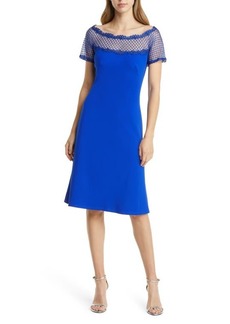 Tadashi Shoji Net Illusion Mesh Fit & Flare Dress in Royal Blue at Nordstrom