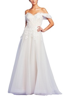 Tadashi Shoji Pierce Off-Shoulder Embroidered Gown