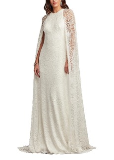 Tadashi Shoji Piers Embroidered Cape Gown