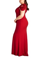 Tadashi Shoji Plus Size Copley Shoulder Drape Gown - Red