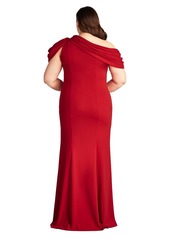 Tadashi Shoji Plus Size Copley Shoulder Drape Gown - Red