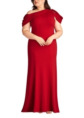 Tadashi Shoji Plus Size Copley Shoulder Drape Gown - Red