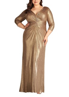 Tadashi Shoji Ryah Metallic Twist Drape Gown - Plus Size