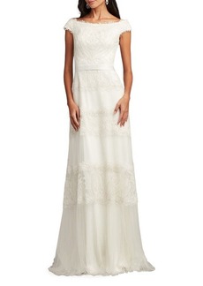 Tadashi Shoji Sequin Corded Lace Off the Shoulder Gown