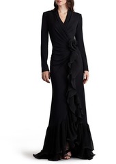 Tadashi Shoji Side Ruffle Long Sleeve High-Low Gown