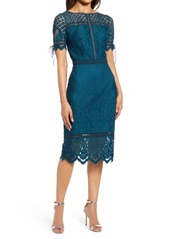 Tadashi Shoji Tie Sleeve Lace Cocktail Dress in Cerulean at Nordstrom