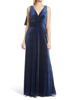 Tadashi Shoji V-Neck Velvet Evening Gown in Night Blue at Nordstrom