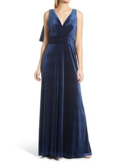 Tadashi Shoji V-Neck Velvet Evening Gown in Night Blue at Nordstrom