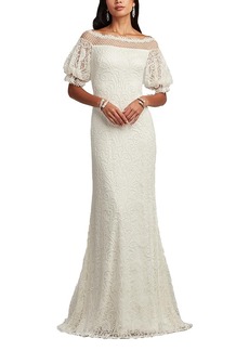 Tadashi Shoji Whelan Embroidered Puff-Sleeve Gown