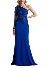 Tadashi Shoji Women's Abner One Shoulder Embroidered Bodice Gown - Blue