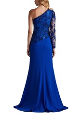 Tadashi Shoji Women's Abner One Shoulder Embroidered Bodice Gown - Blue