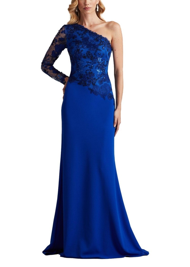 Tadashi Shoji Women's Abner One Shoulder Embroidered Bodice Gown - Blue