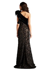 Tadashi Shoji Women's Caraway One Shoulder Leaf Motif Gown - Bk/nd