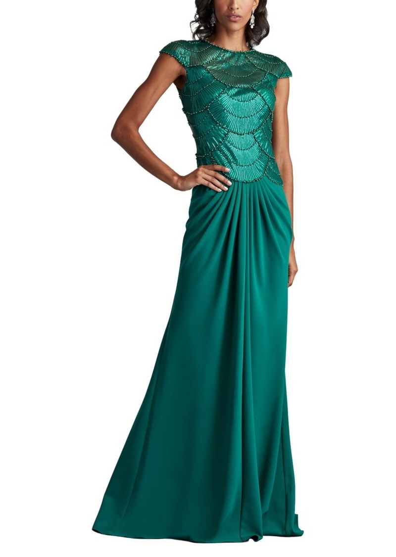 Tadashi Shoji Women's Coralia Beaded Crepe Gown - Green