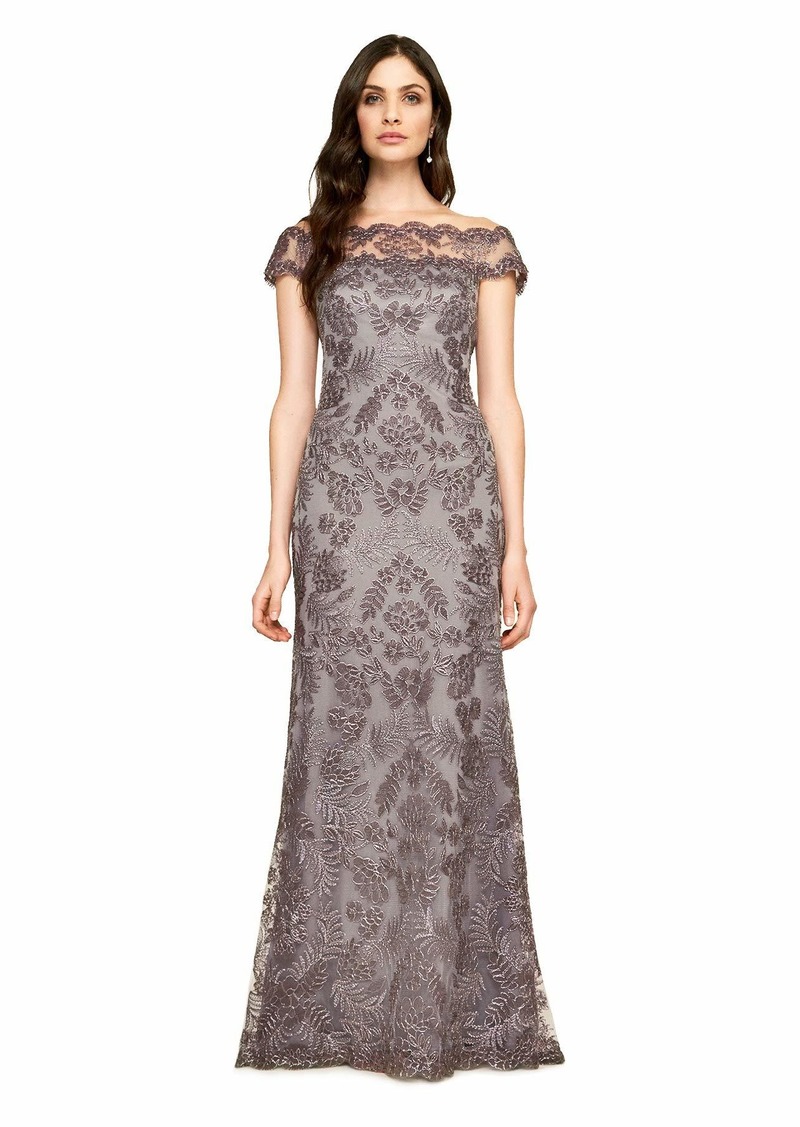 Tadashi Shoji Women's Corded Lace Illusion Neck Gown