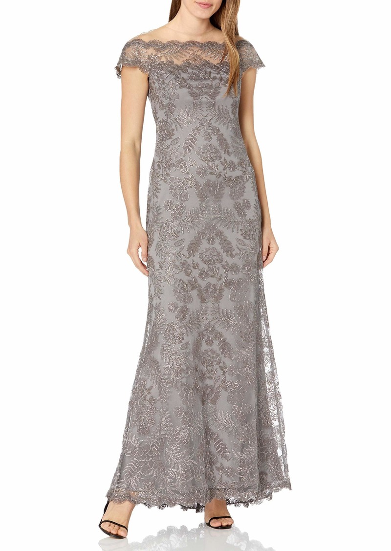 Tadashi Shoji Women's Corded Lace Illusion Neck Gown