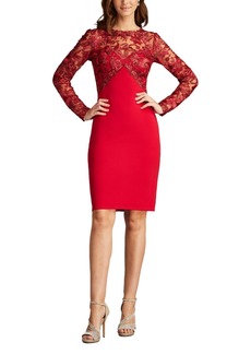 Tadashi Shoji Women's Ena Embroidered Tulle &amp Crepe Cocktail Dress - Red