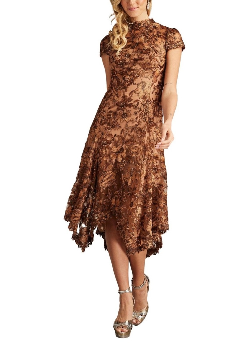 Tadashi Shoji Women's Fauna Embroidered Handkerchief Hem Dress - Bronze