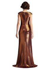 Tadashi Shoji Women's Houghton Metallic Crisscross Draped Gown - Bronze