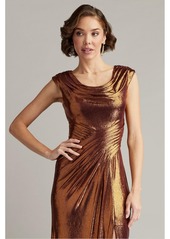 Tadashi Shoji Women's Houghton Metallic Crisscross Draped Gown - Bronze