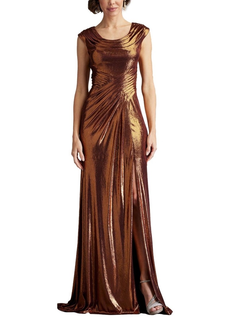 Tadashi Shoji Women's Houghton Metallic Crisscross Draped Gown - Bronze