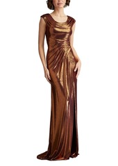 Tadashi Shoji Women's Houghton Metallic Crisscross Draped Gown - Bronze