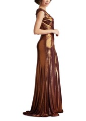 Tadashi Shoji Women's Houghton Metallic Crisscross Draped Gown - Bronze