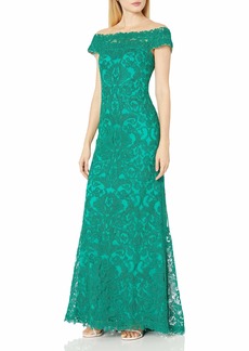 Tadashi Shoji Women's Illusion Neck LACE Gown deep Emerald