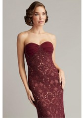 Tadashi Shoji Women's Kohli Strapless Lattice Embroidered Gown - Wine