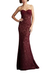 Tadashi Shoji Women's Kohli Strapless Lattice Embroidered Gown - Wine