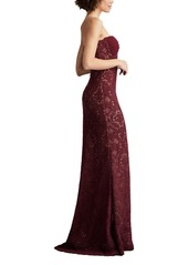 Tadashi Shoji Women's Kohli Strapless Lattice Embroidered Gown - Wine