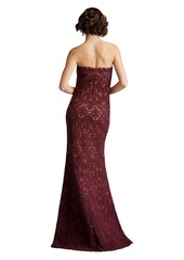 Tadashi Shoji Women's Kohli Strapless Lattice Embroidered Gown - Wine