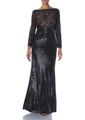 Tadashi Shoji Women's l/s lace and Sequin Gown