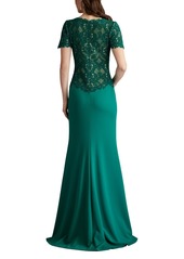 Tadashi Shoji Women's Mitra Lattice Embroidered Bodice Gown - Green