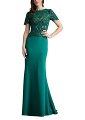 Tadashi Shoji Women's Mitra Lattice Embroidered Bodice Gown - Green