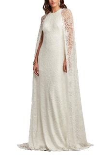 Tadashi Shoji Women's Piers Embroidered Cape Gown - Ivory