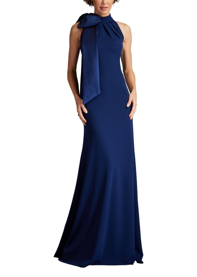 Tadashi Shoji Women's Sims Taffeta Shoulder Bow Halter Gown - Navy