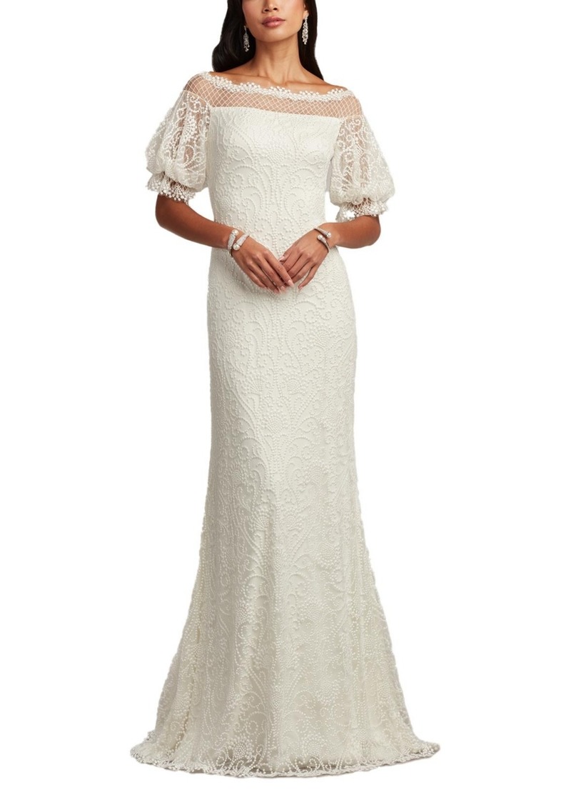 Tadashi Shoji Women's Whelan Embroidered Puff-Sleeve Gown - Ivory