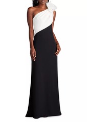 Tadashi Two-Tone Ruffle Column Gown