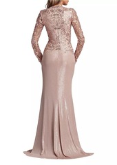 Tadashi V-Neck Metallic Jersey Gown