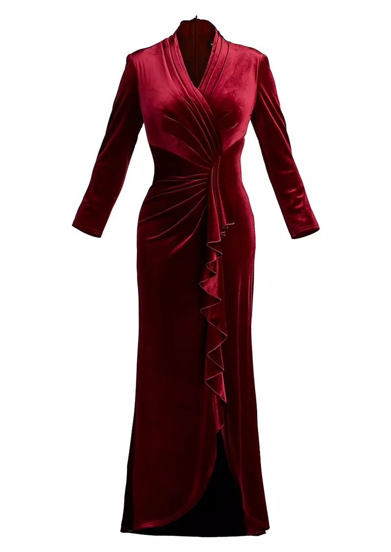 Tadashi Plus Velvet Ruffle-Front Gown